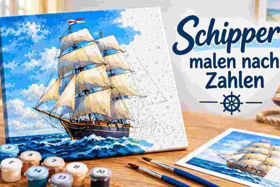Schipper Malen nach Zahlen mit Segelschiff, Farben und Pinseln