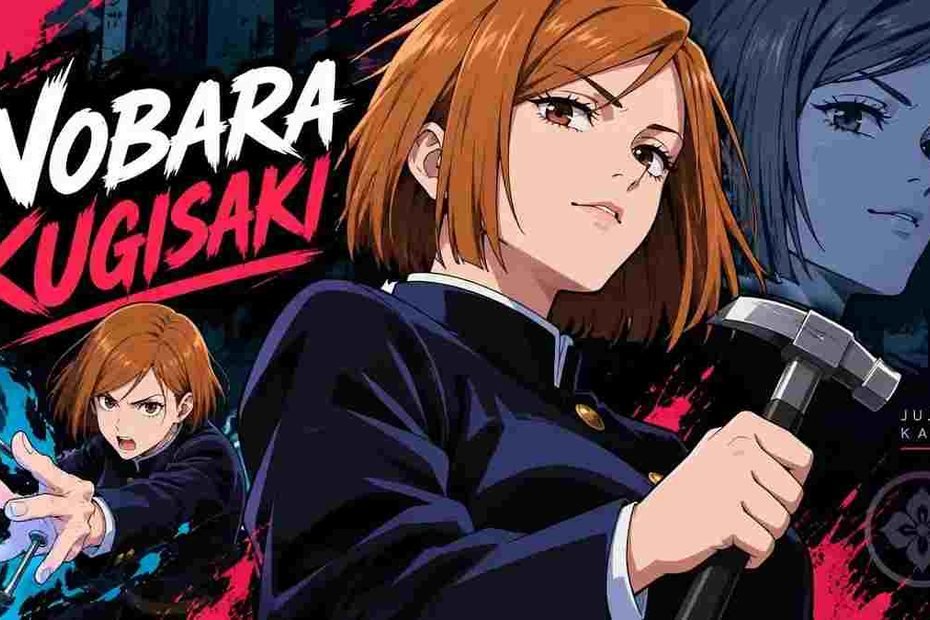 Nobara Kugisaki holding a hammer in Jujutsu Kaisen anime-style artwork